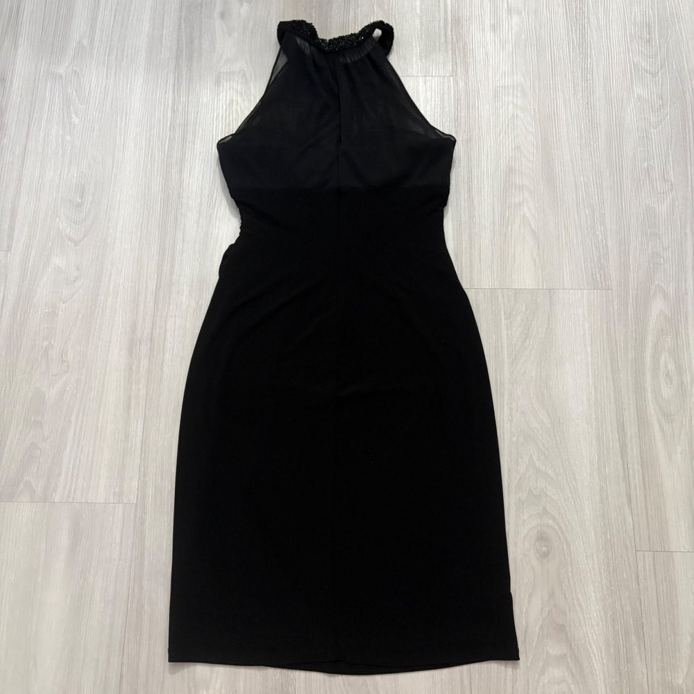 Lauren Ralph Lauren Women Dress Evening Black Beaded Halter Ruched Cocktail 6 - Picture 3 of 15